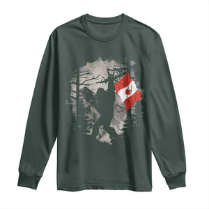 Bigfoot Canada Flag Long Sleeve Shirt Retro Sasquatch Forest Rock On TS10 Dark Forest Green Print Your Wear