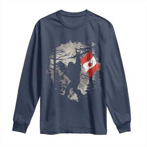 Bigfoot Canada Flag Long Sleeve Shirt Retro Sasquatch Forest Rock On TS10 Navy Print Your Wear