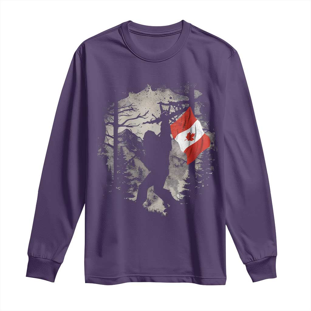 Bigfoot Canada Flag Long Sleeve Shirt Retro Sasquatch Forest Rock On TS10 Purple Print Your Wear