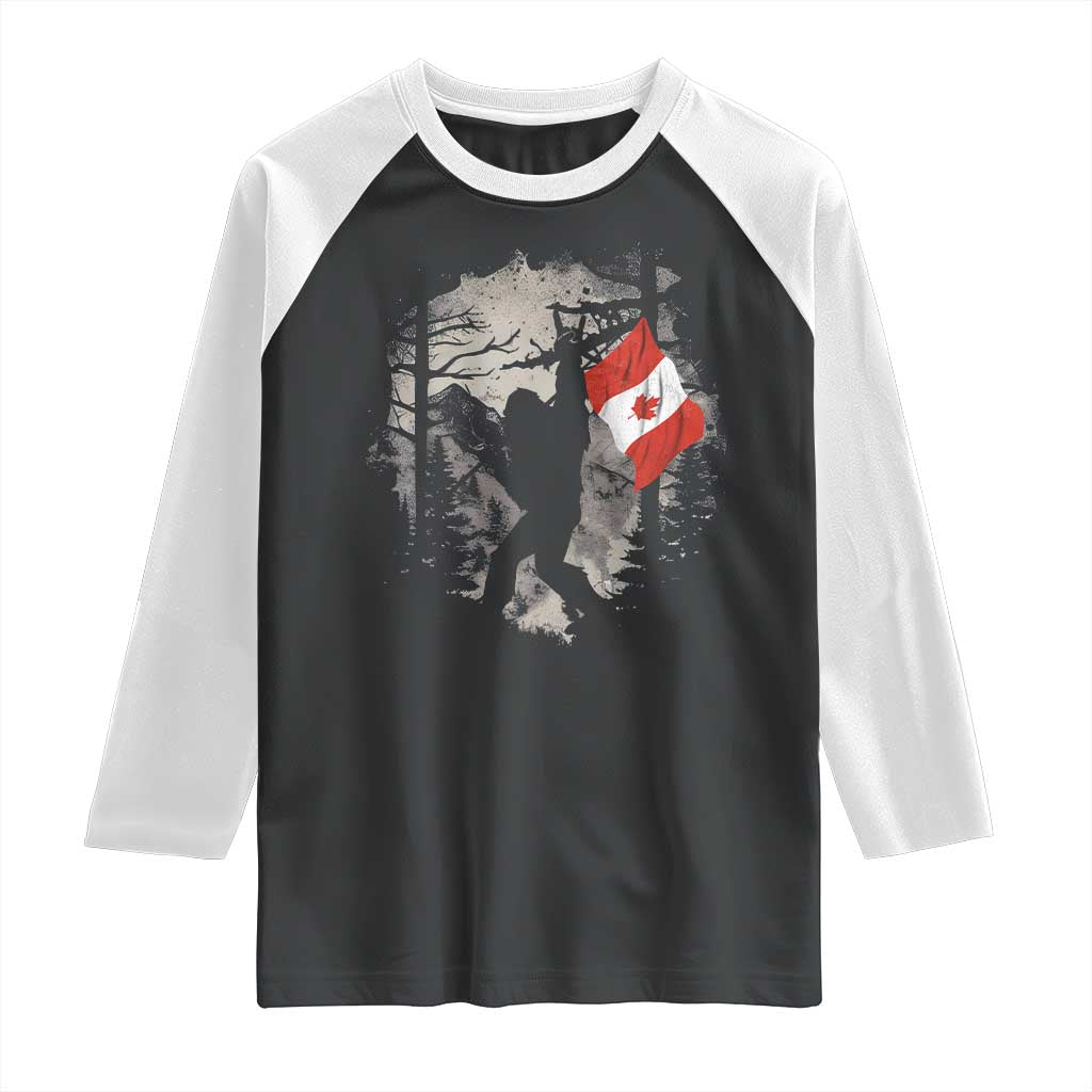 Bigfoot Canada Flag Raglan Shirt Retro Sasquatch Forest Rock On TS10 Black White Print Your Wear