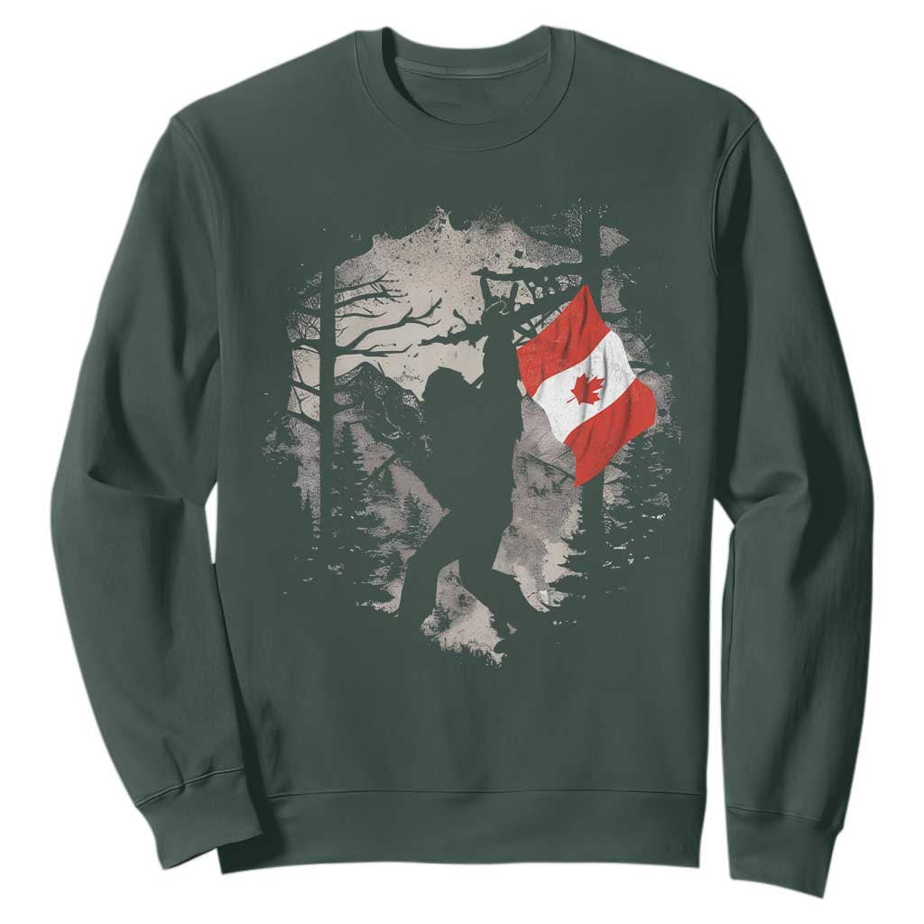 Bigfoot Canada Flag Sweatshirt Retro Sasquatch Forest Rock On TS10 Dark Forest Green Print Your Wear