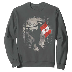 Bigfoot Canada Flag Sweatshirt Retro Sasquatch Forest Rock On TS10 Dark Heather Print Your Wear