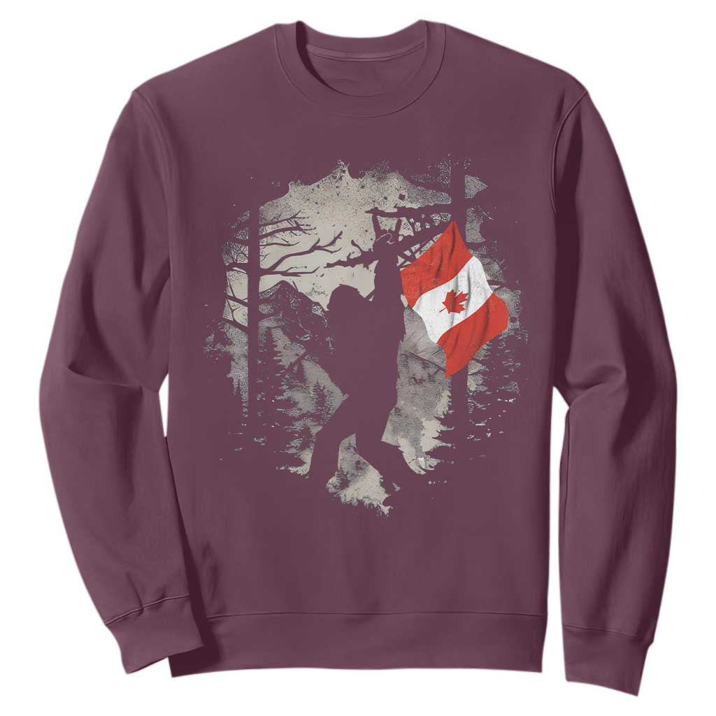 Bigfoot Canada Flag Sweatshirt Retro Sasquatch Forest Rock On TS10 Maroon Print Your Wear