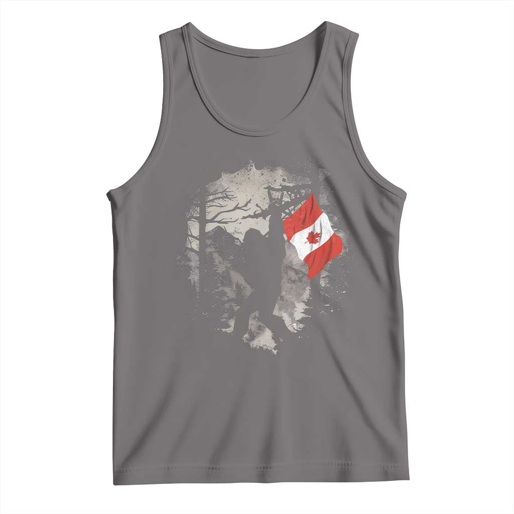 Bigfoot Canada Flag Tank Top Retro Sasquatch Forest Rock On TS10 Deep Heather Print Your Wear