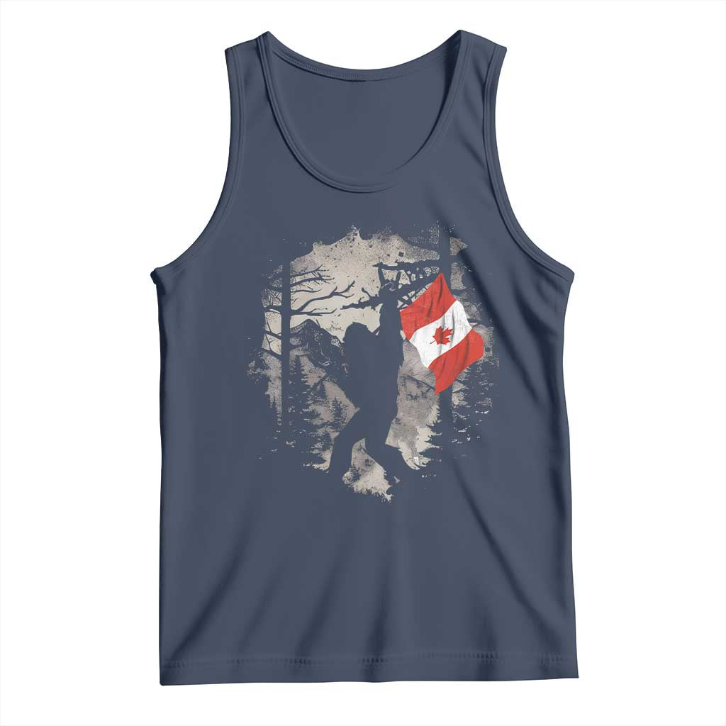 Bigfoot Canada Flag Tank Top Retro Sasquatch Forest Rock On TS10 Navy Print Your Wear