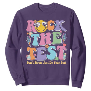 Teacher Test Day Sweatshirt Rock The Test Dont Stress Just Do Your Best Cute Groovy TS10 Purple Print Your Wear