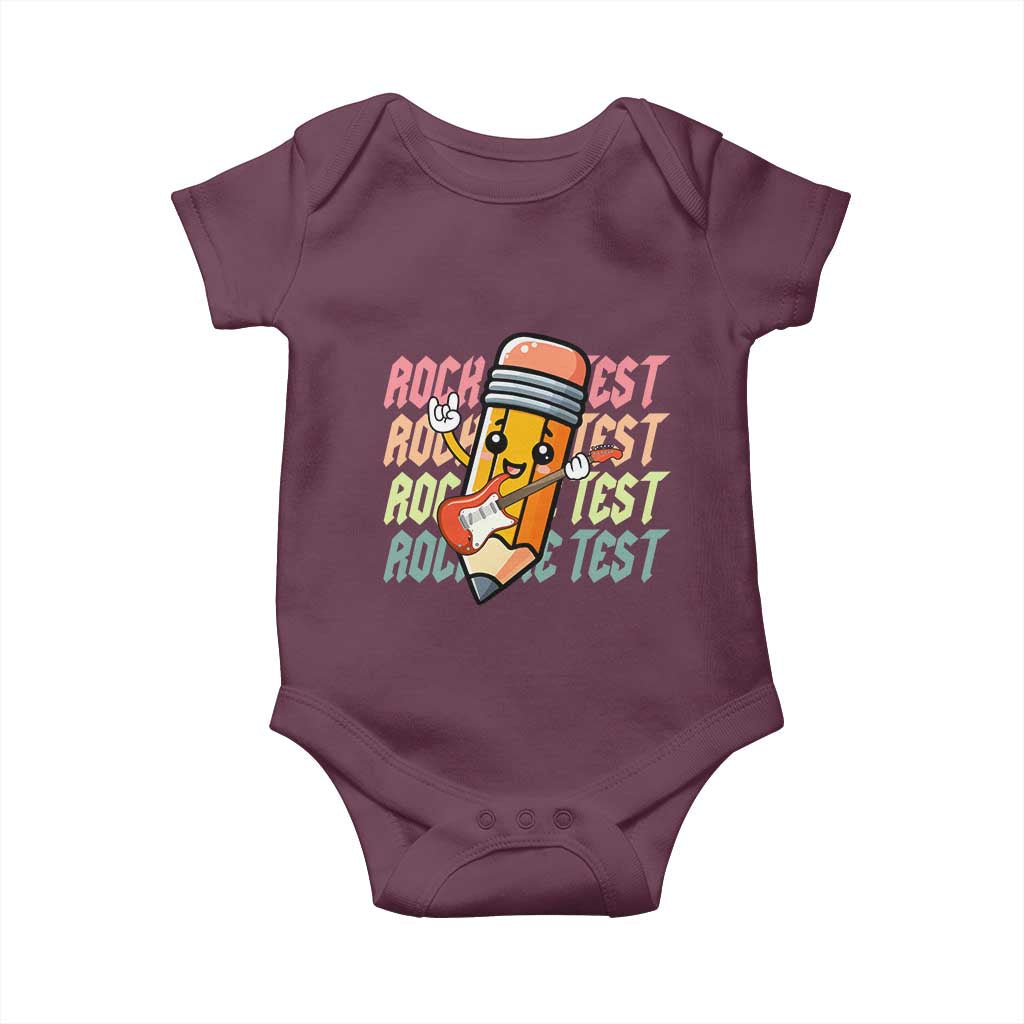 Teacher Rock The Test Day Baby Onesie Testing Motivational TS10 Maroon Print Your Wear