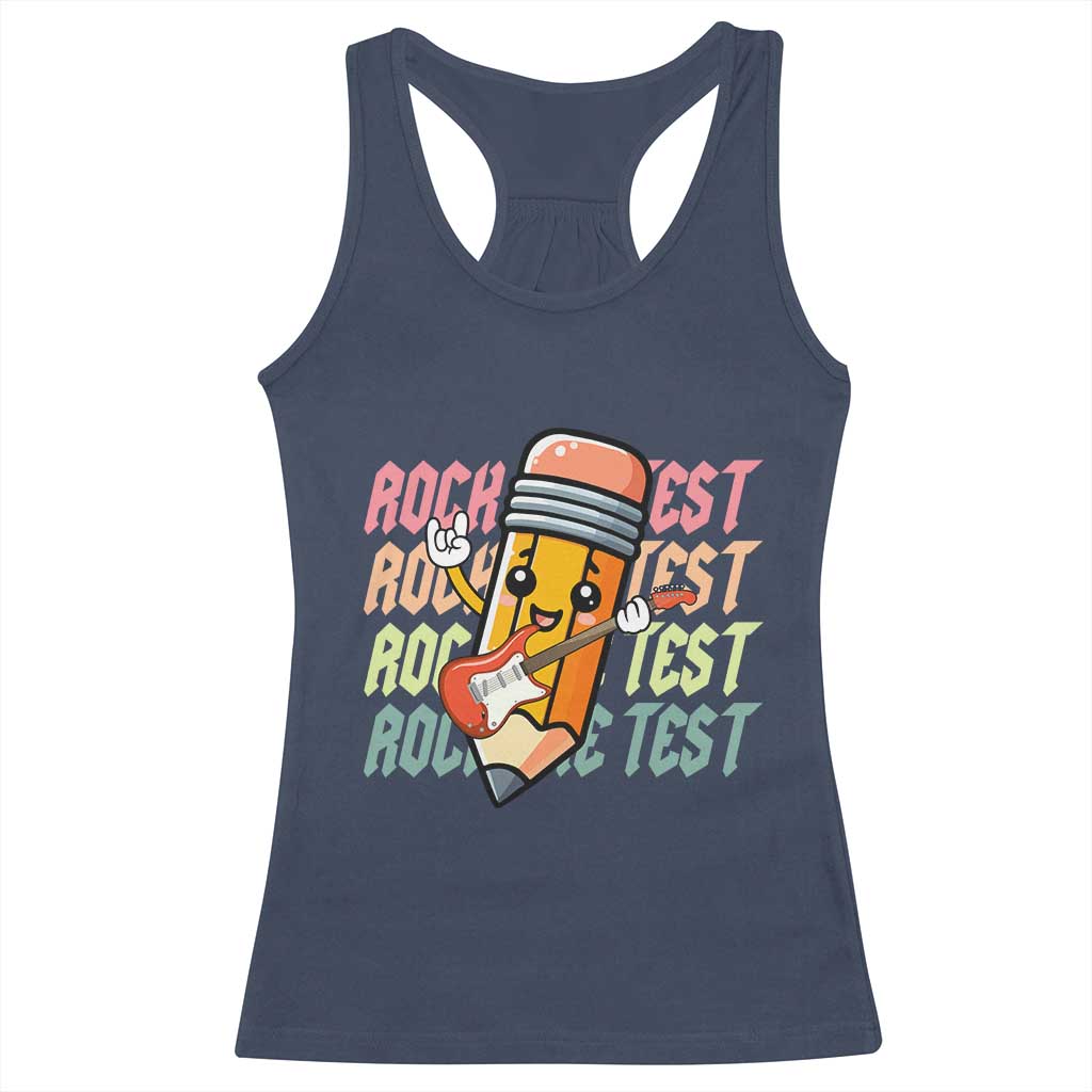 Teacher Rock The Test Day Racerback Tank Top Testing Motivational TS10 Navy Print Your Wear