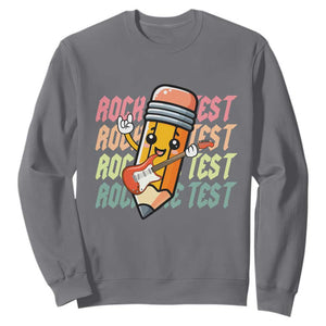 Teacher Rock The Test Day Sweatshirt Testing Motivational TS10 Charcoal Print Your Wear