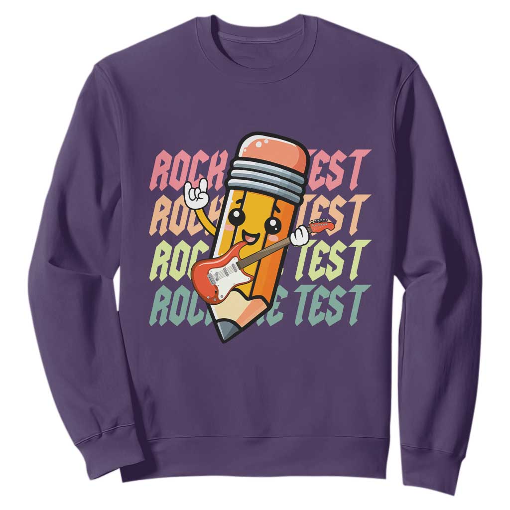 Teacher Rock The Test Day Sweatshirt Testing Motivational TS10 Purple Print Your Wear