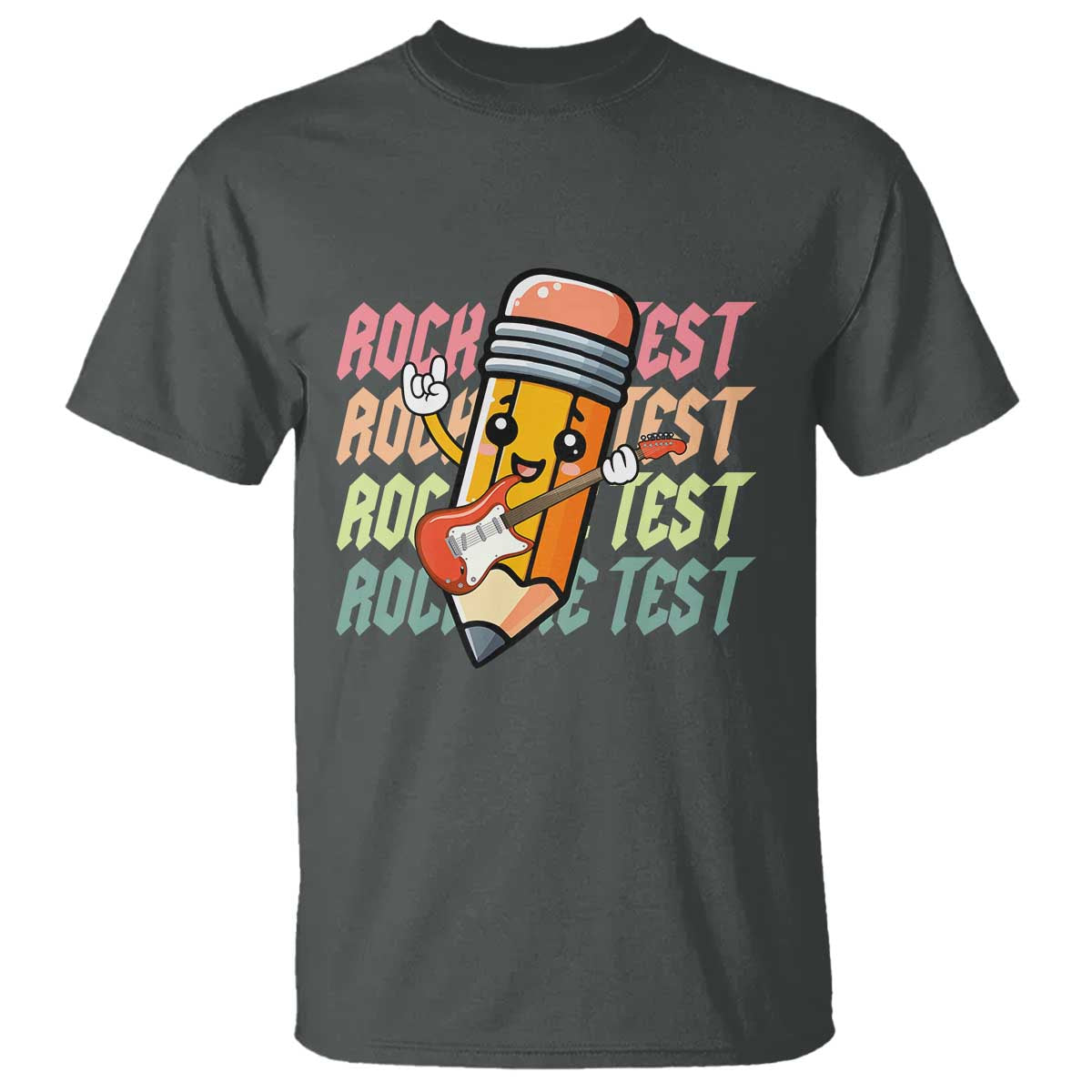Teacher Rock The Test Day T Shirt Testing Motivational TS10 Dark Heather Print Your Wear