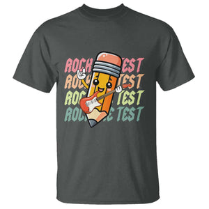Teacher Rock The Test Day T Shirt Testing Motivational TS10 Dark Heather Print Your Wear