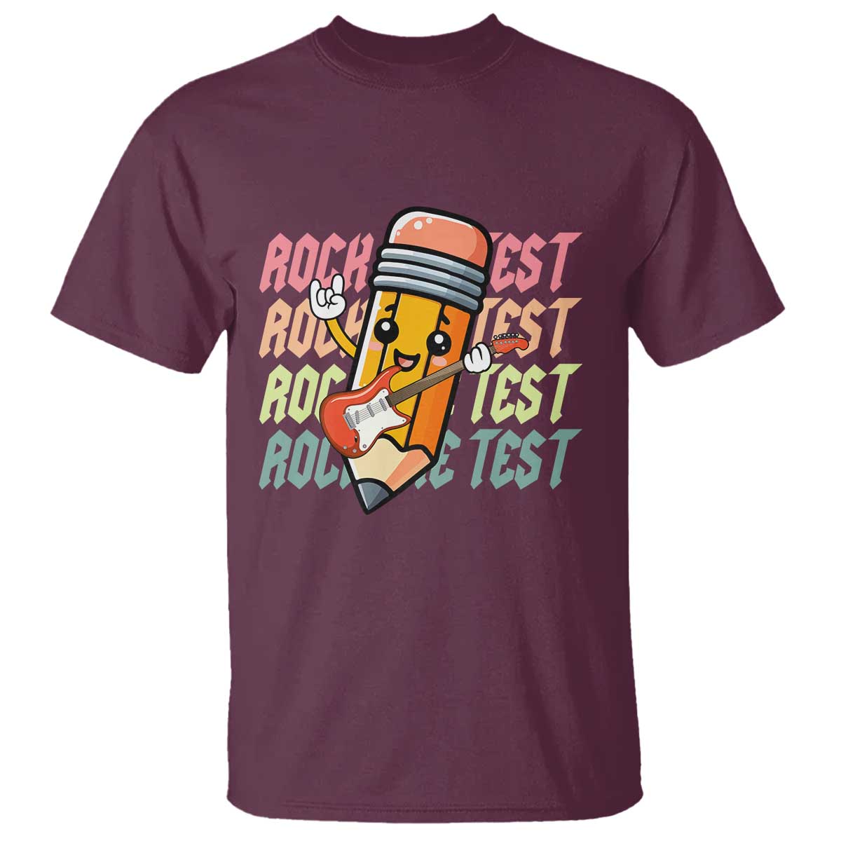 Teacher Rock The Test Day T Shirt Testing Motivational TS10 Maroon Print Your Wear