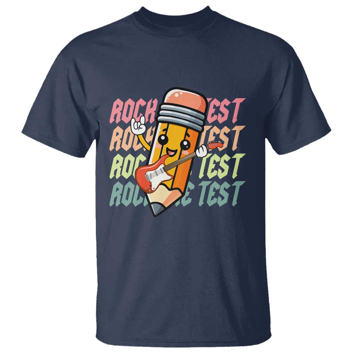 Teacher Rock The Test Day T Shirt Testing Motivational TS10 Navy Print Your Wear