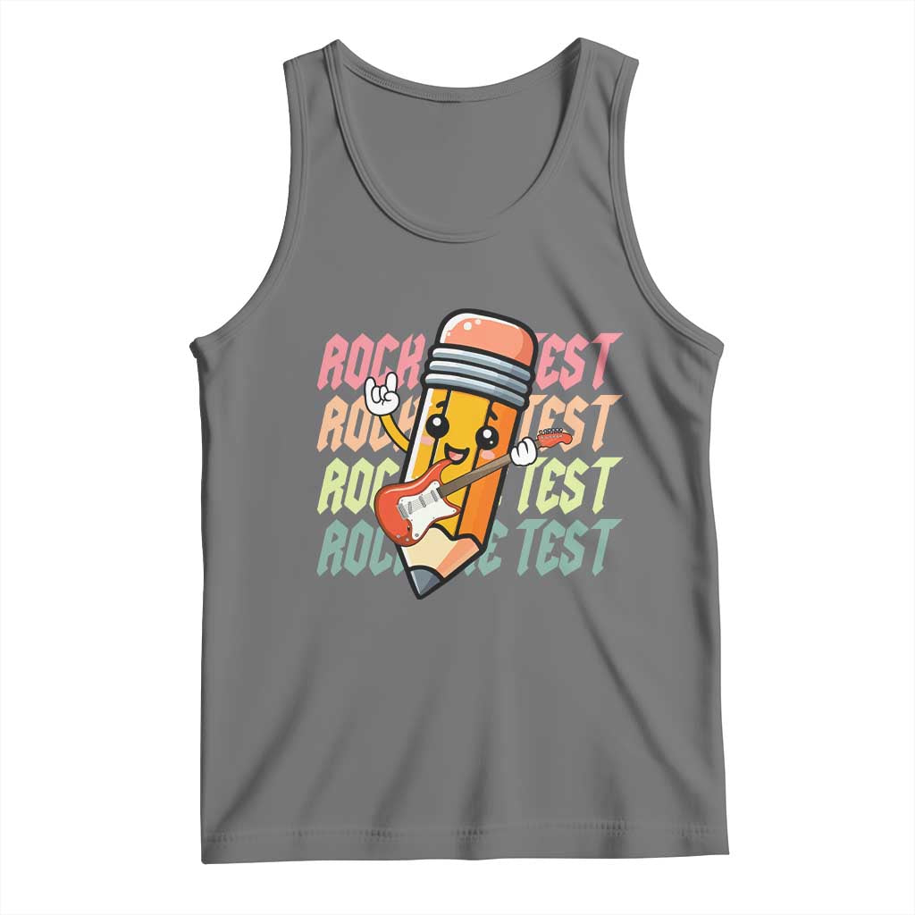 Teacher Rock The Test Day Tank Top Testing Motivational TS10 Black Heather Print Your Wear