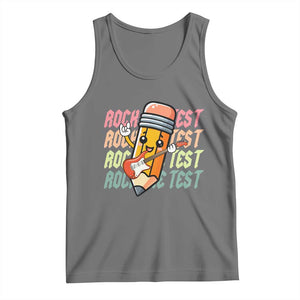 Teacher Rock The Test Day Tank Top Testing Motivational TS10 Black Heather Print Your Wear