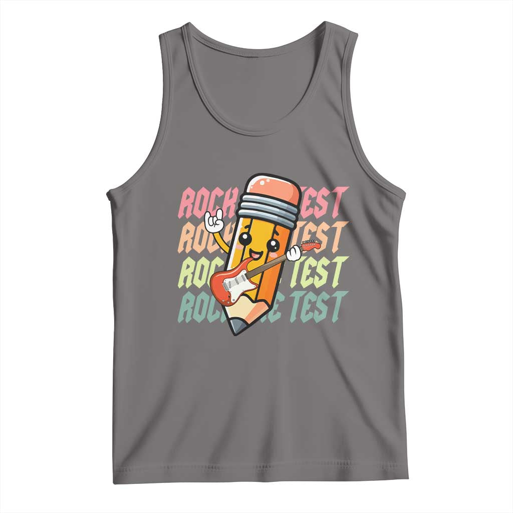 Teacher Rock The Test Day Tank Top Testing Motivational TS10 Deep Heather Print Your Wear
