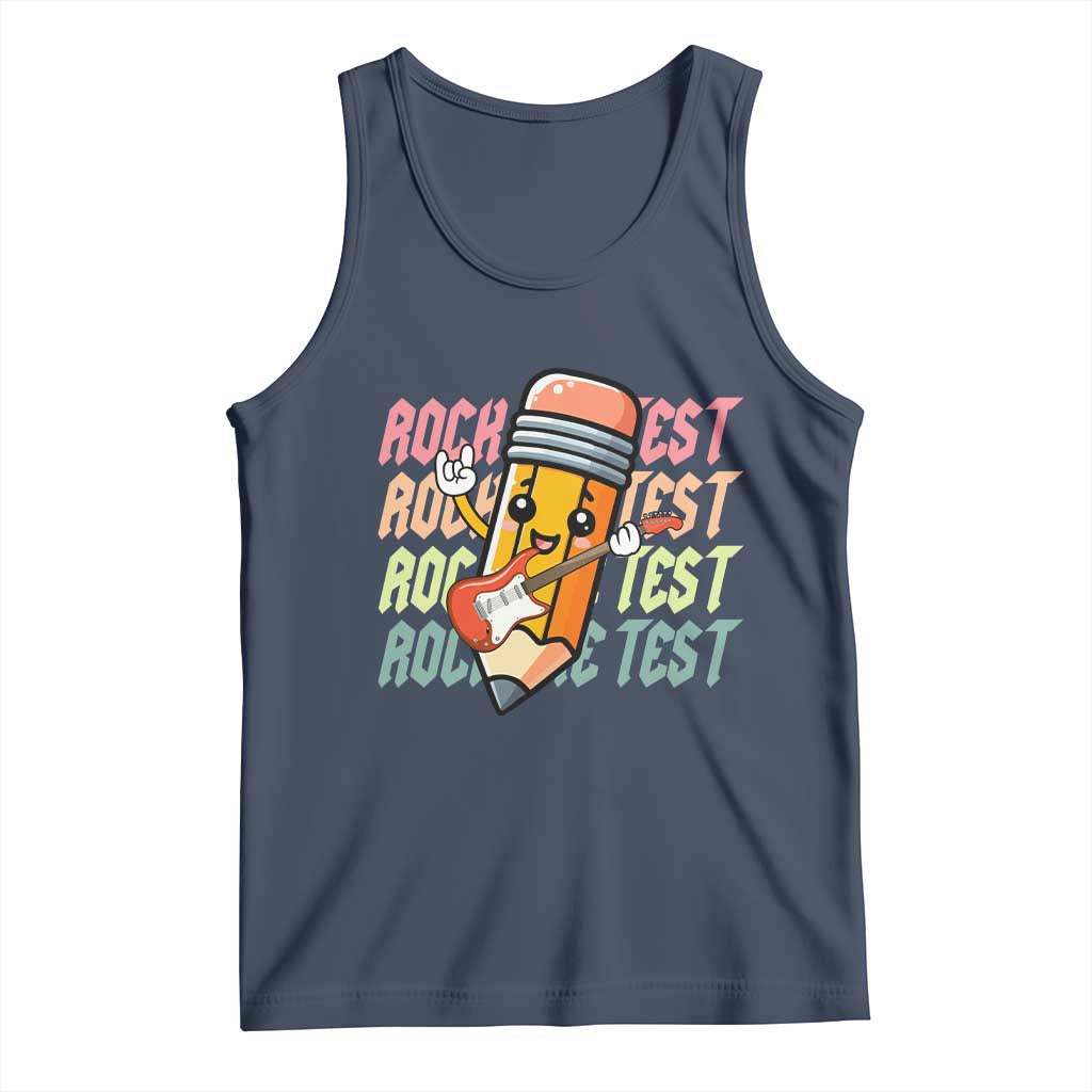 Teacher Rock The Test Day Tank Top Testing Motivational TS10 Navy Print Your Wear