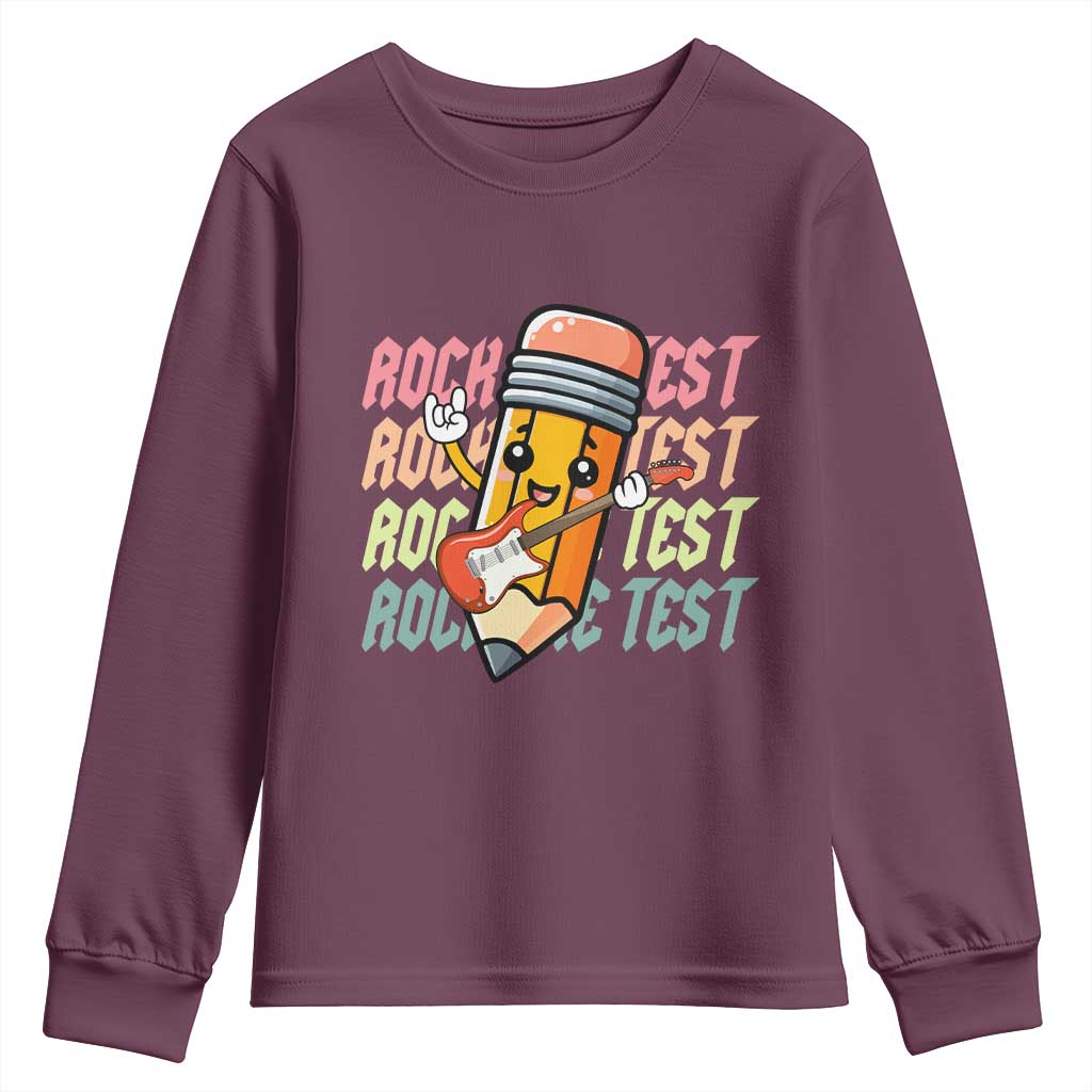 Teacher Rock The Test Day Youth Sweatshirt Testing Motivational TS10 Maroon Print Your Wear