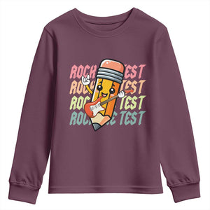Teacher Rock The Test Day Youth Sweatshirt Testing Motivational TS10 Maroon Print Your Wear