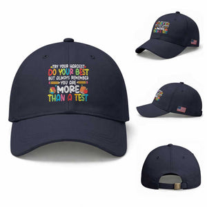 Testing Day Baseball Cap Try Your Hardest Teachers TS10 Baseball Cap Universal Fit Navy Print Your Wear