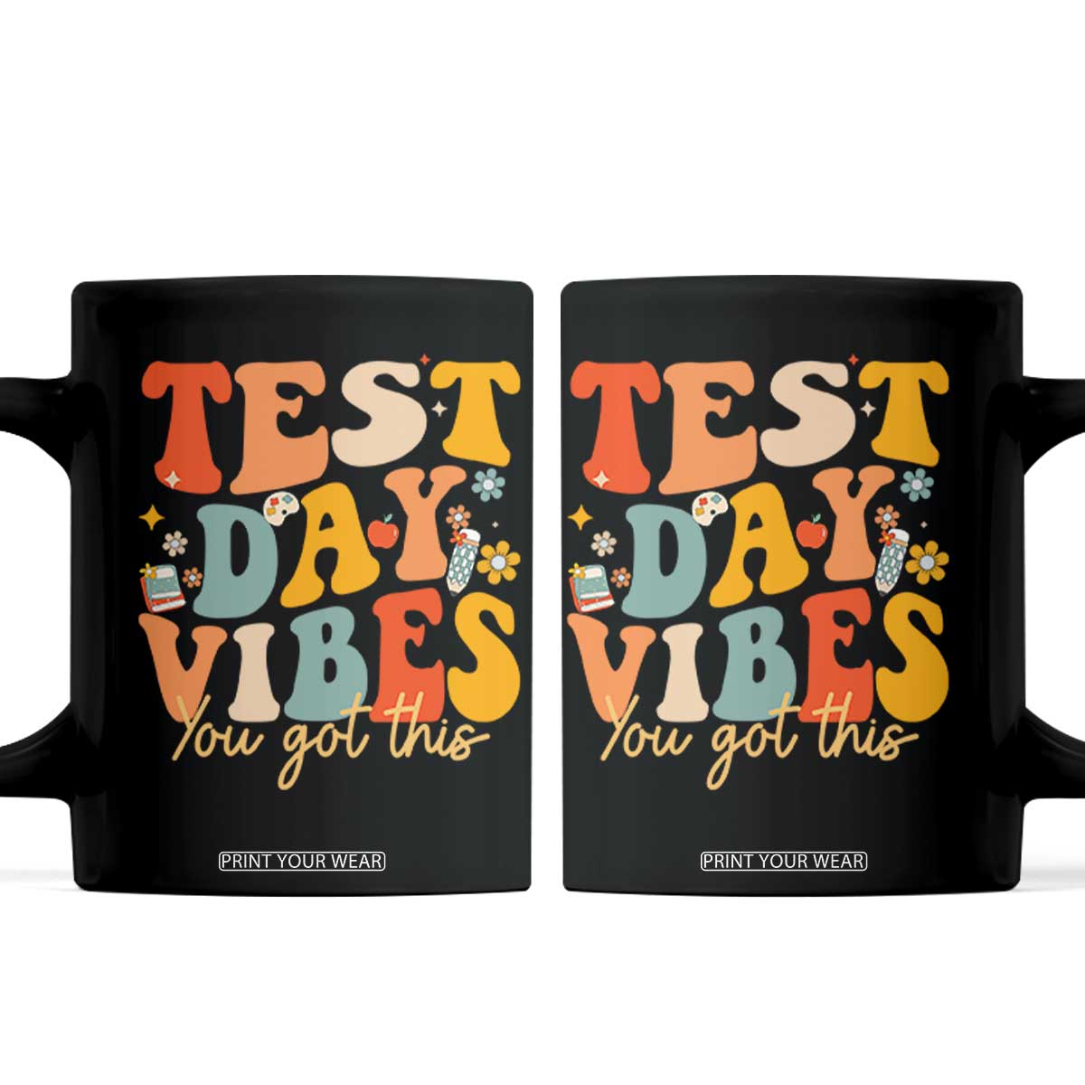 Test Day Vibes Coffee Mug Teacher Groovy Testing Day Exam TS10 Black Print Your Wear