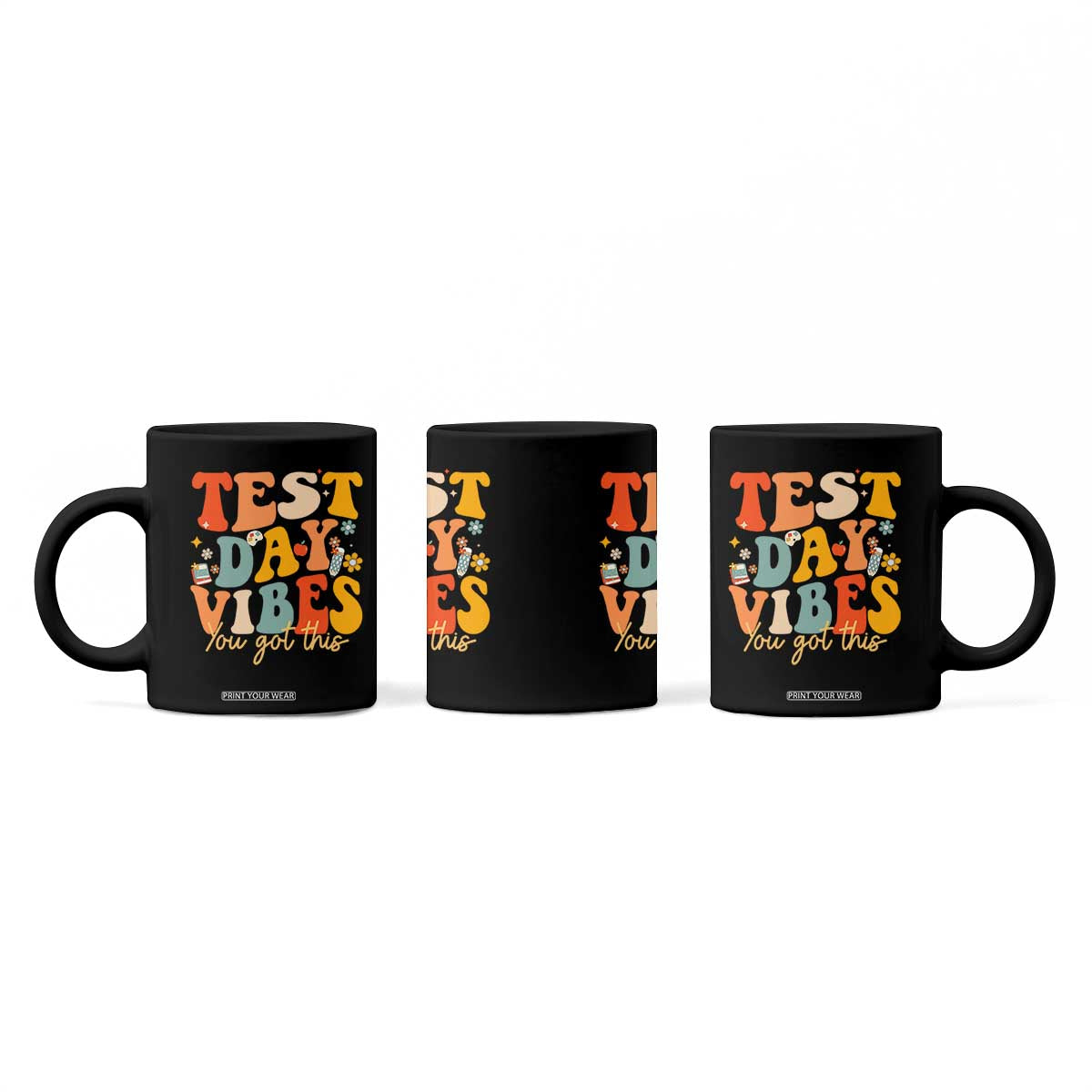 Test Day Vibes Coffee Mug Teacher Groovy Testing Day Exam TS10 Print Your Wear