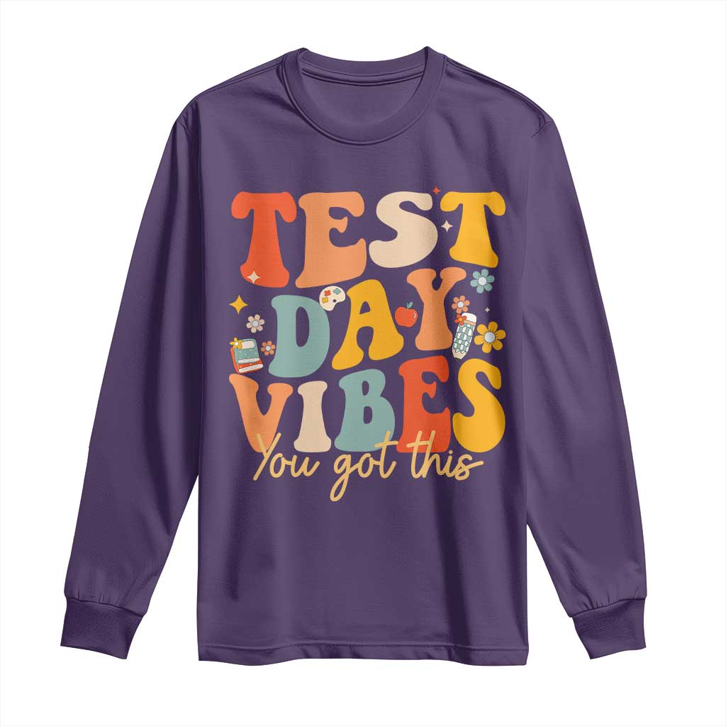 Test Day Vibes Long Sleeve Shirt Teacher Groovy Testing Day Exam TS10 Purple Print Your Wear