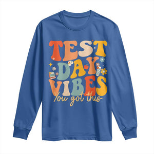 Test Day Vibes Long Sleeve Shirt Teacher Groovy Testing Day Exam TS10 Royal Blue Print Your Wear