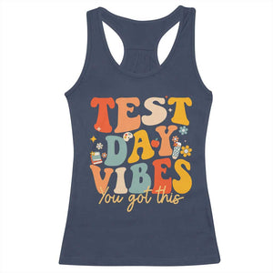 Test Day Vibes Racerback Tank Top Teacher Groovy Testing Day Exam TS10 Navy Print Your Wear