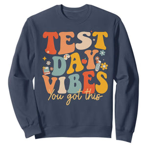 Test Day Vibes Sweatshirt Teacher Groovy Testing Day Exam TS10 Navy Print Your Wear