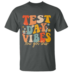 Test Day Vibes T Shirt Teacher Groovy Testing Day Exam TS10 Dark Heather Print Your Wear
