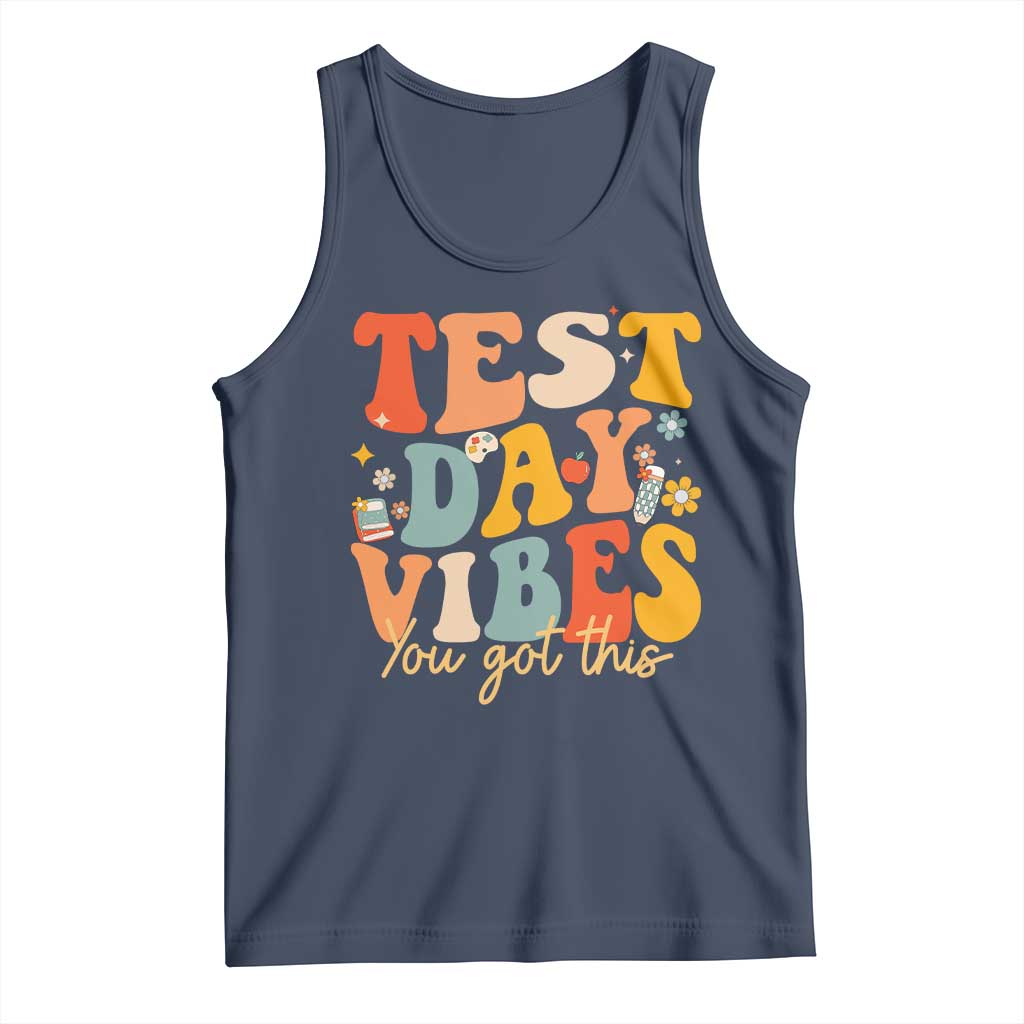 Test Day Vibes Tank Top Teacher Groovy Testing Day Exam TS10 Navy Print Your Wear
