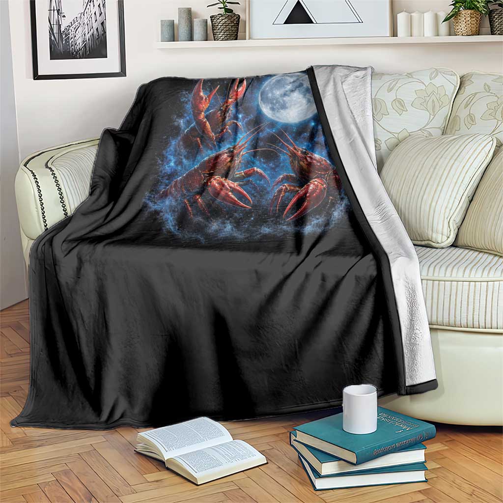 Three Crawfish Moon Throw Blanket Lobster Howling To The Moon Vintage Moon Animals TS10 Print Your Wear