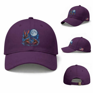 Three Crawfish Moon Baseball Cap Lobster Howling To The Moon Vintage Moon Animals TS10 Baseball Cap Universal Fit Purple Print Your Wear