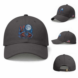 Three Crawfish Moon Baseball Cap Lobster Howling To The Moon Vintage Moon Animals TS10 Baseball Cap Universal Fit Dark Gray Print Your Wear