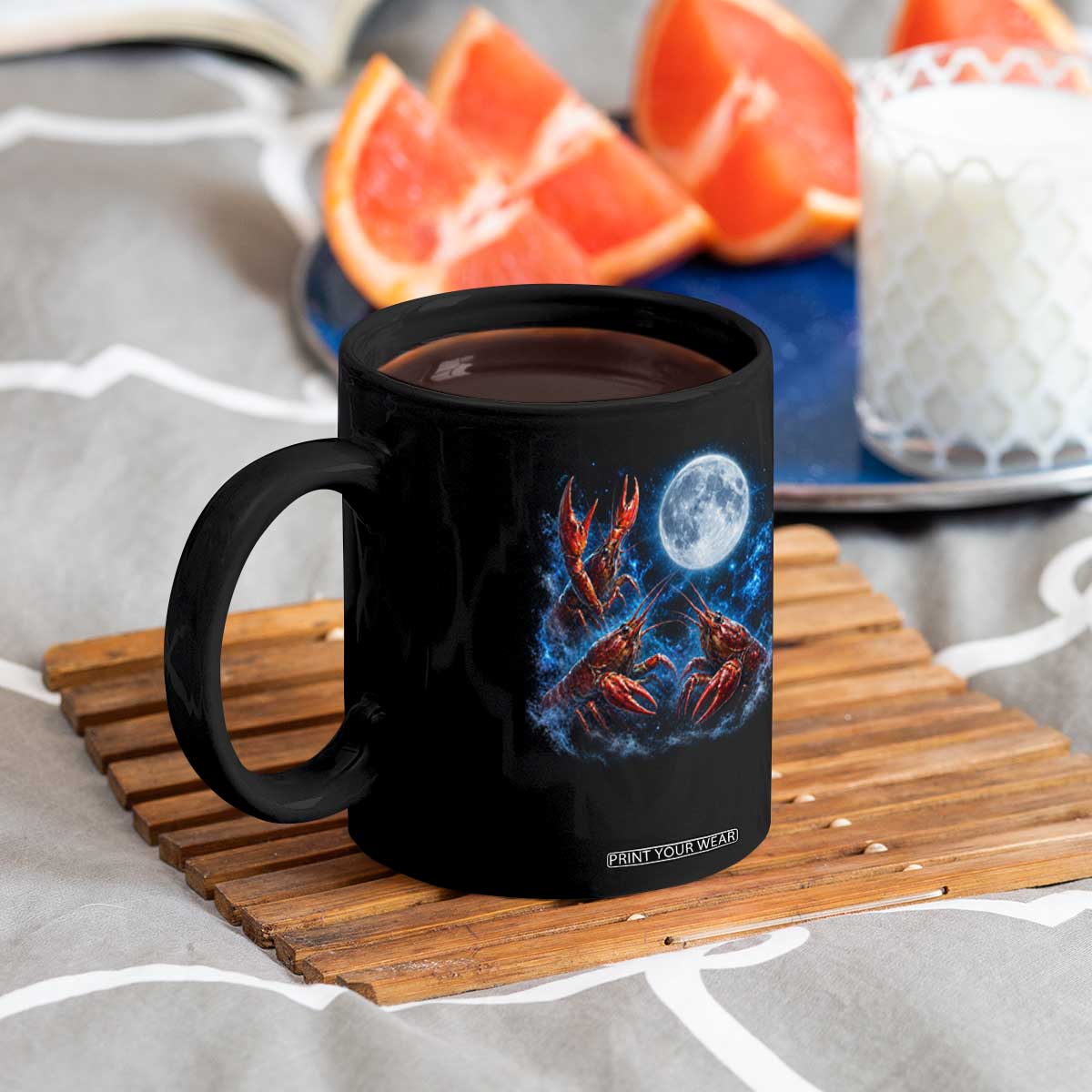 Three Crawfish Moon Coffee Mug Lobster Howling To The Moon Vintage Moon Animals TS10 Print Your Wear