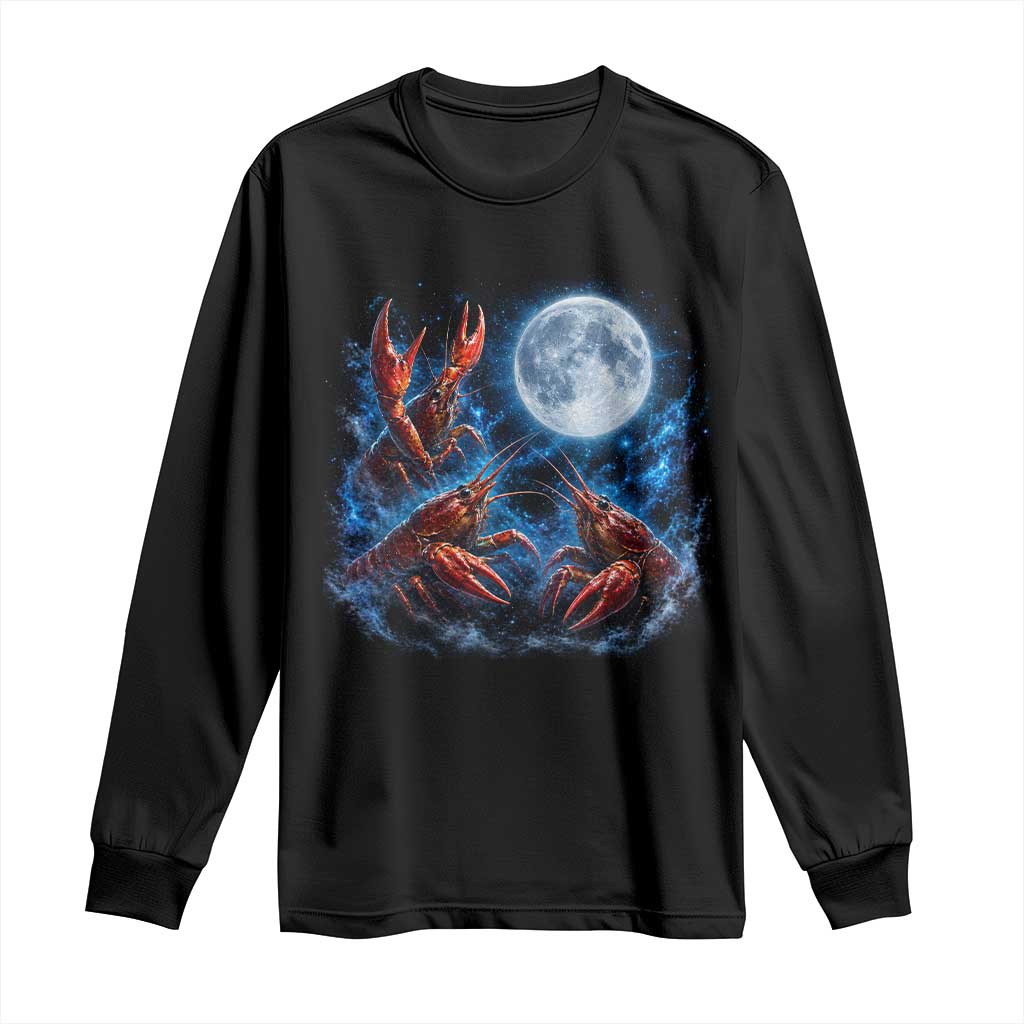 Three Crawfish Moon Long Sleeve Shirt Lobster Howling To The Moon Vintage Moon Animals TS10 Black Print Your Wear