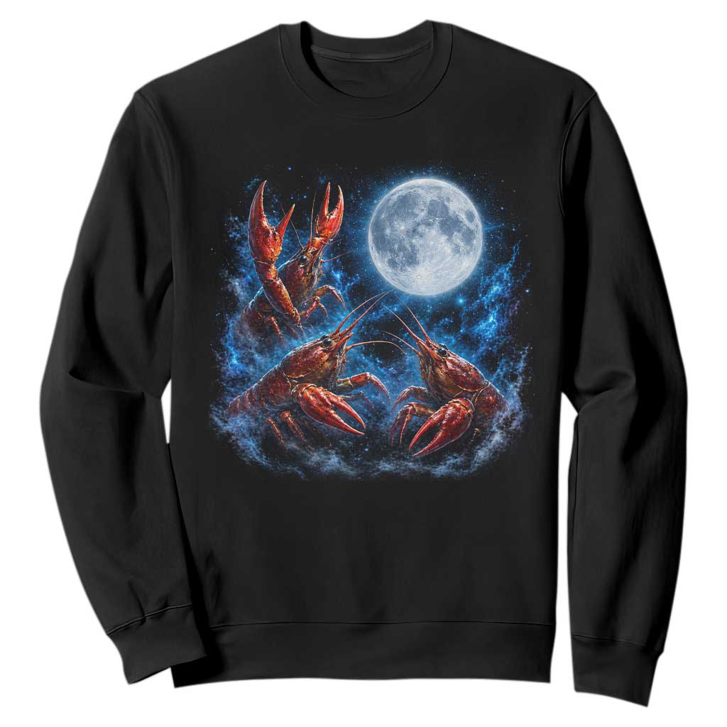 Three Crawfish Moon Sweatshirt Lobster Howling To The Moon Vintage Moon Animals TS10 Black Print Your Wear