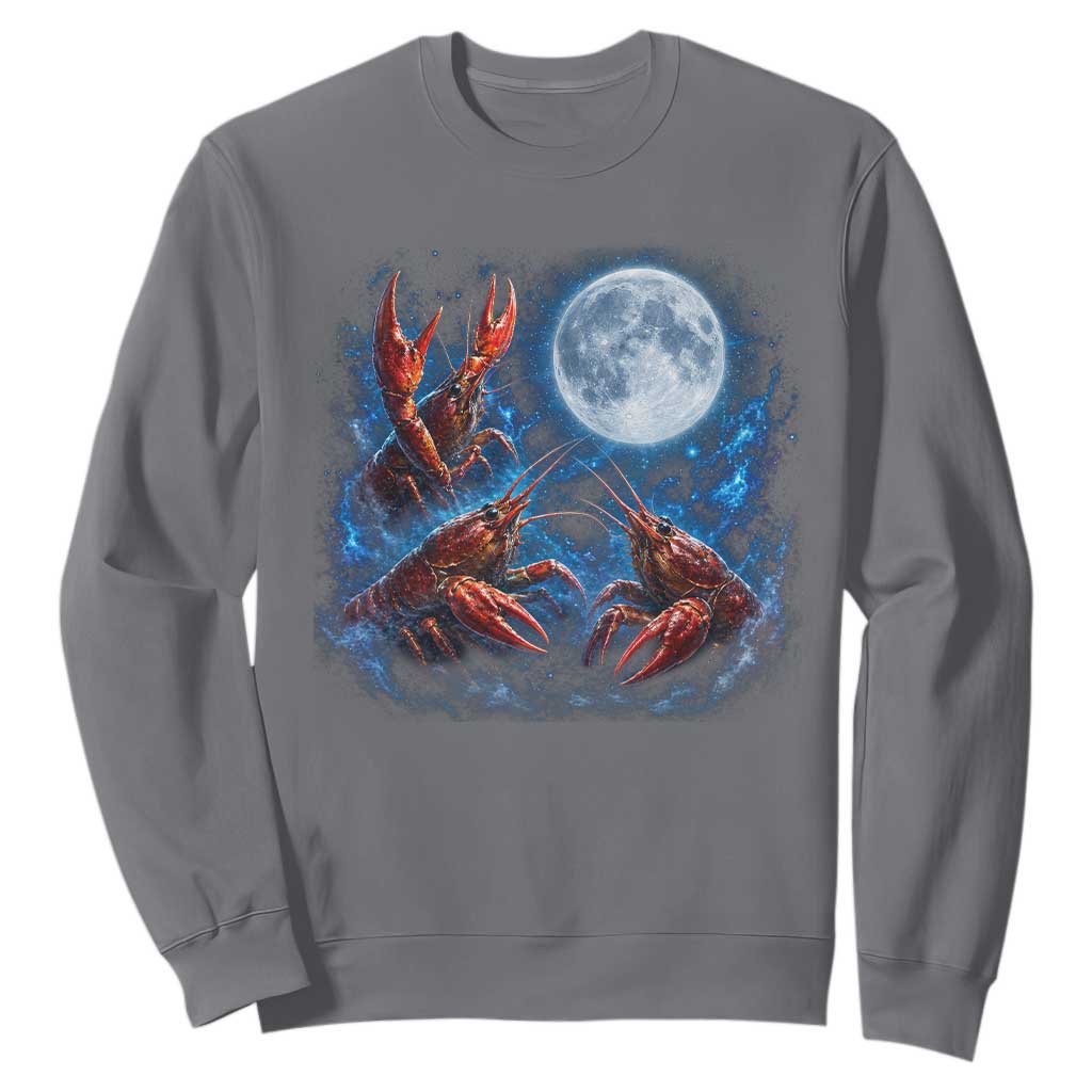 Three Crawfish Moon Sweatshirt Lobster Howling To The Moon Vintage Moon Animals TS10 Charcoal Print Your Wear