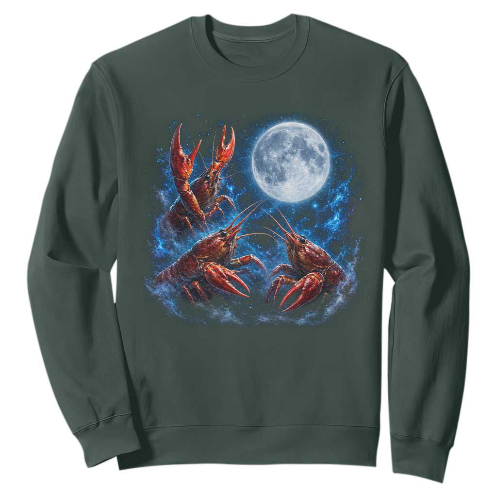 Three Crawfish Moon Sweatshirt Lobster Howling To The Moon Vintage Moon Animals TS10 Dark Forest Green Print Your Wear