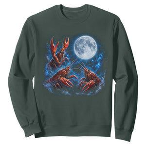 Three Crawfish Moon Sweatshirt Lobster Howling To The Moon Vintage Moon Animals TS10 Dark Forest Green Print Your Wear