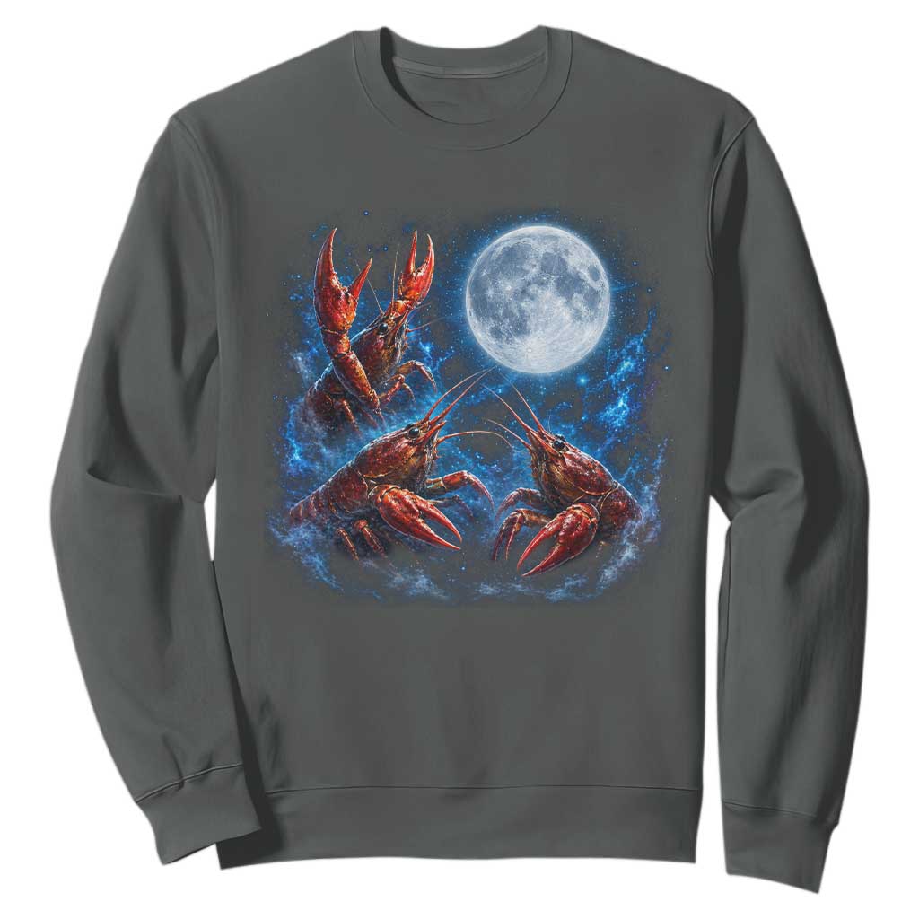Three Crawfish Moon Sweatshirt Lobster Howling To The Moon Vintage Moon Animals TS10 Dark Heather Print Your Wear