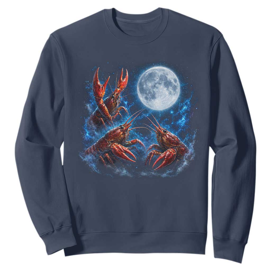 Three Crawfish Moon Sweatshirt Lobster Howling To The Moon Vintage Moon Animals TS10 Navy Print Your Wear