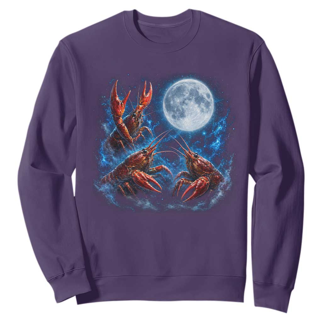 Three Crawfish Moon Sweatshirt Lobster Howling To The Moon Vintage Moon Animals TS10 Purple Print Your Wear