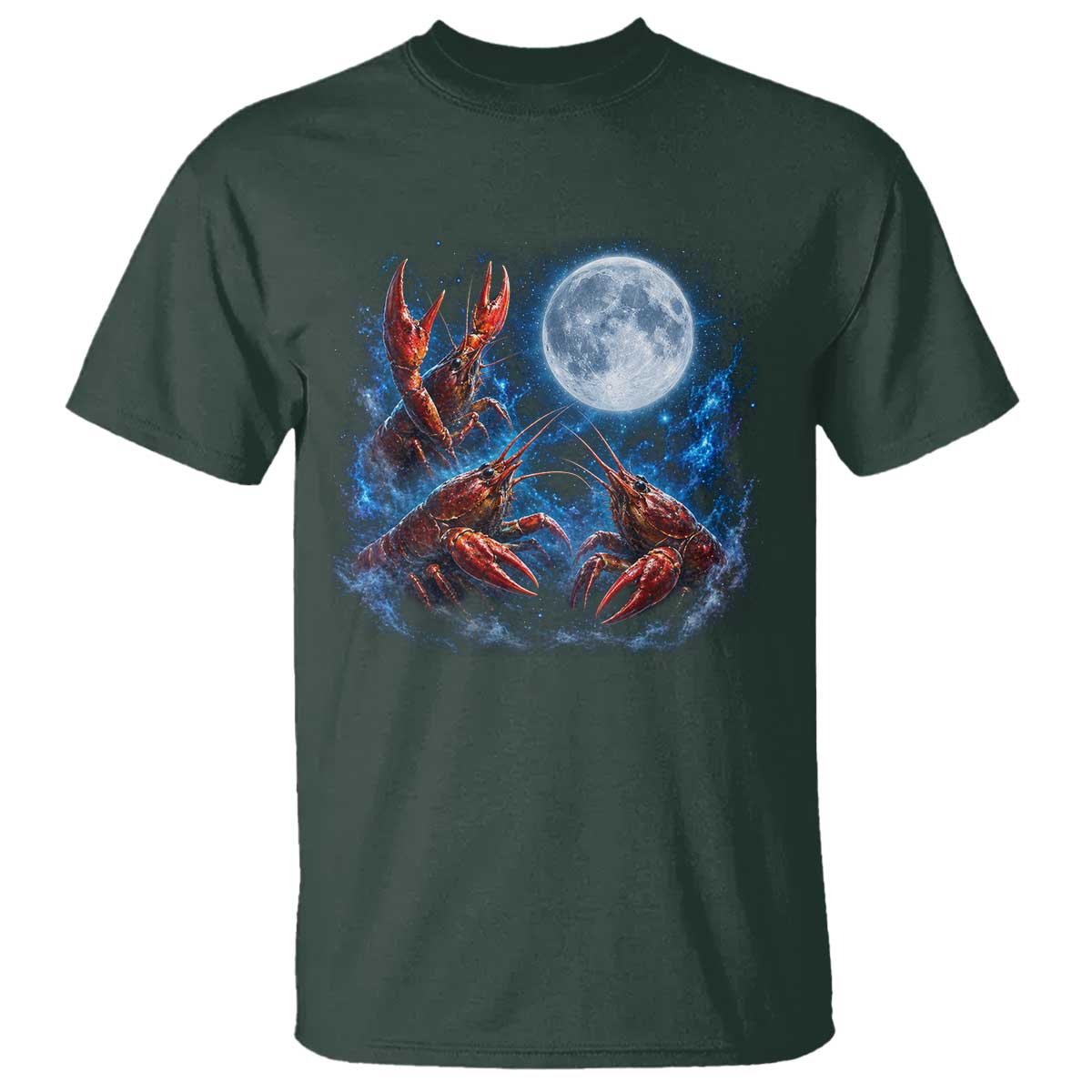 Three Crawfish Moon T Shirt Lobster Howling To The Moon Vintage Moon Animals TS10 Dark Forest Green Print Your Wear