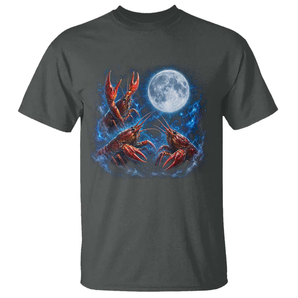 Three Crawfish Moon T Shirt Lobster Howling To The Moon Vintage Moon Animals TS10 Dark Heather Print Your Wear