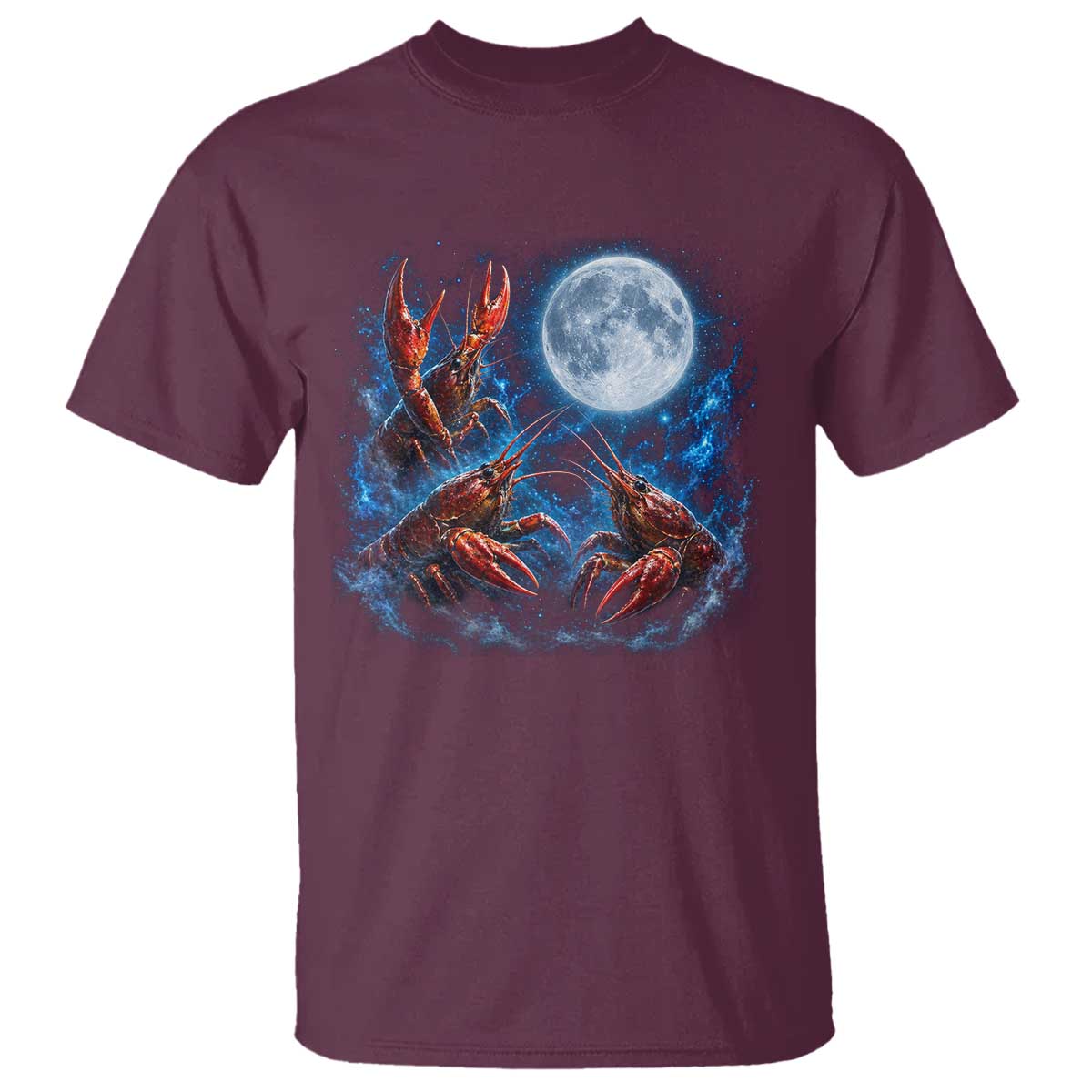 Three Crawfish Moon T Shirt Lobster Howling To The Moon Vintage Moon Animals TS10 Maroon Print Your Wear