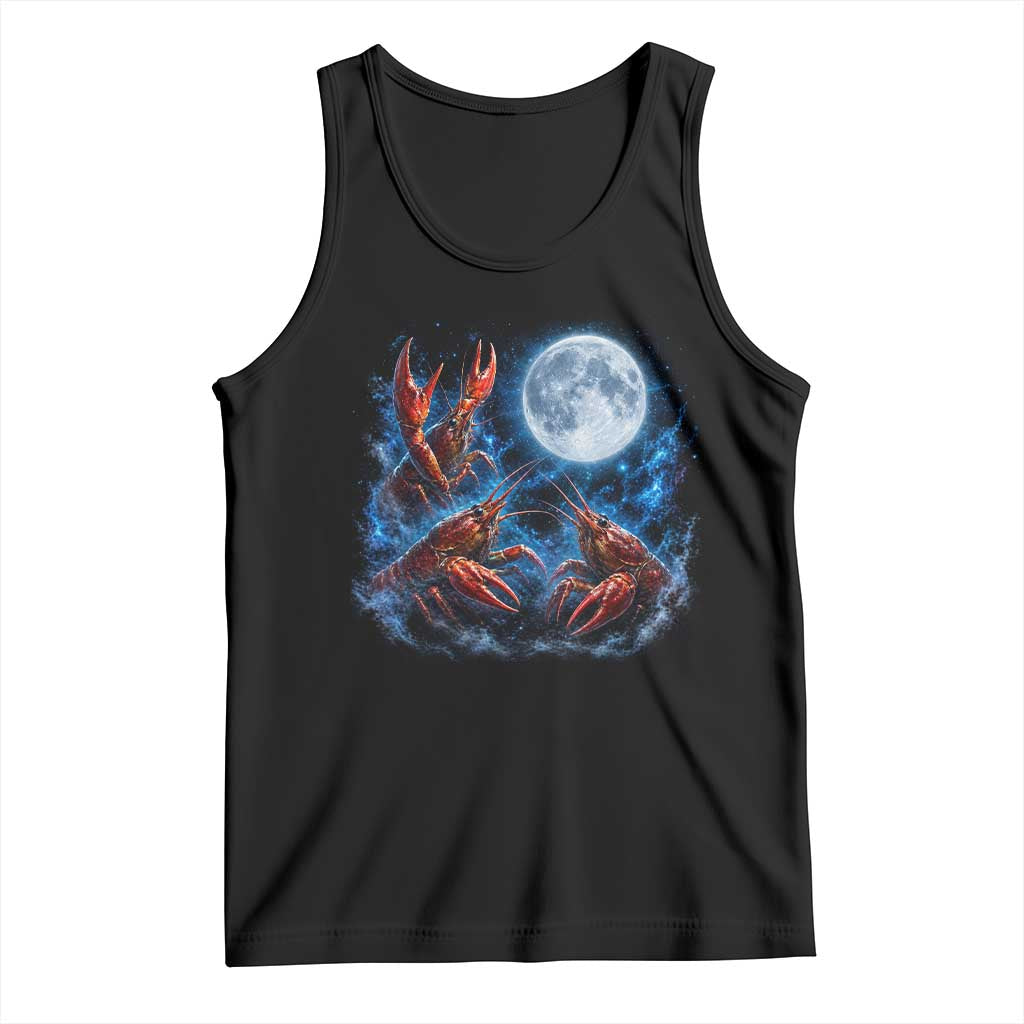 Three Crawfish Moon Tank Top Lobster Howling To The Moon Vintage Moon Animals TS10 Black Print Your Wear
