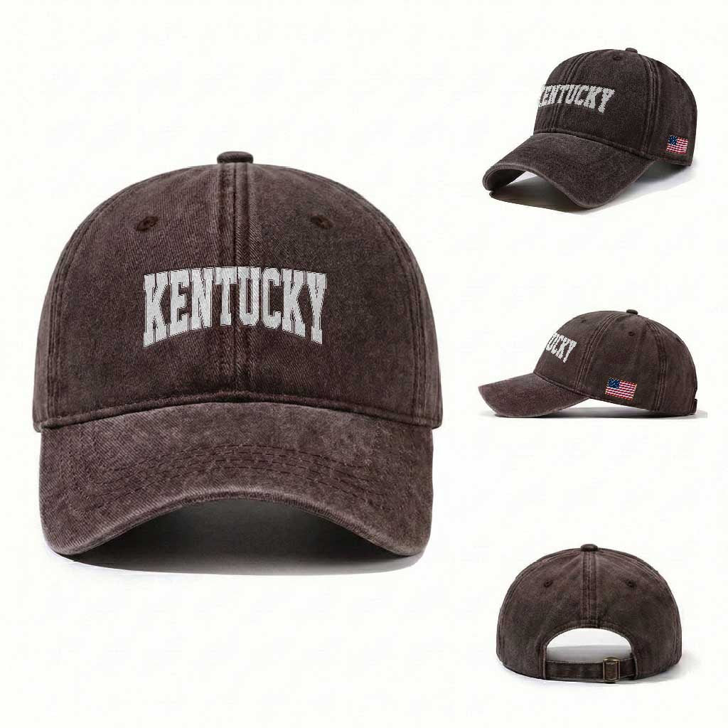 Kentucky Washed Cotton Baseball Cap Retro Varsity Kentucky Lover KY State TS10 Washed Cap Universal Fit Dark Brown Print Your Wear